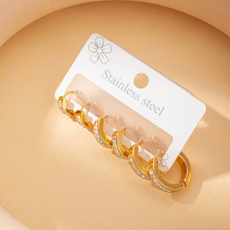 18K Stainless Steel Waterproof Tarnish Free Trio Earrings-JOSSLYN by wall to wall-40E452-The Twisted Chandelier