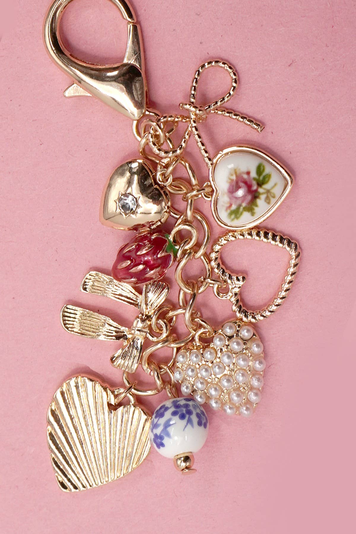 Porcelain Bows Hearts Pearl Strawberry Bag Charm-JOSSLYN by wall to wall-80K008-The Twisted Chandelier