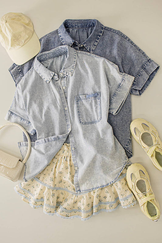 Oakley Mineral Washed Chambray Oversized Shirt Top-Top-VERY J-NT12493,Tops Collection-The Twisted Chandelier