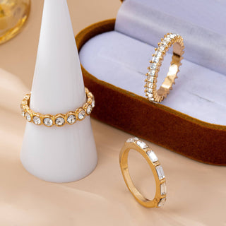 Gold-Tone Triple Crystal Stacking Ring Set-JOSSLYN by wall to wall-80R176-The Twisted Chandelier