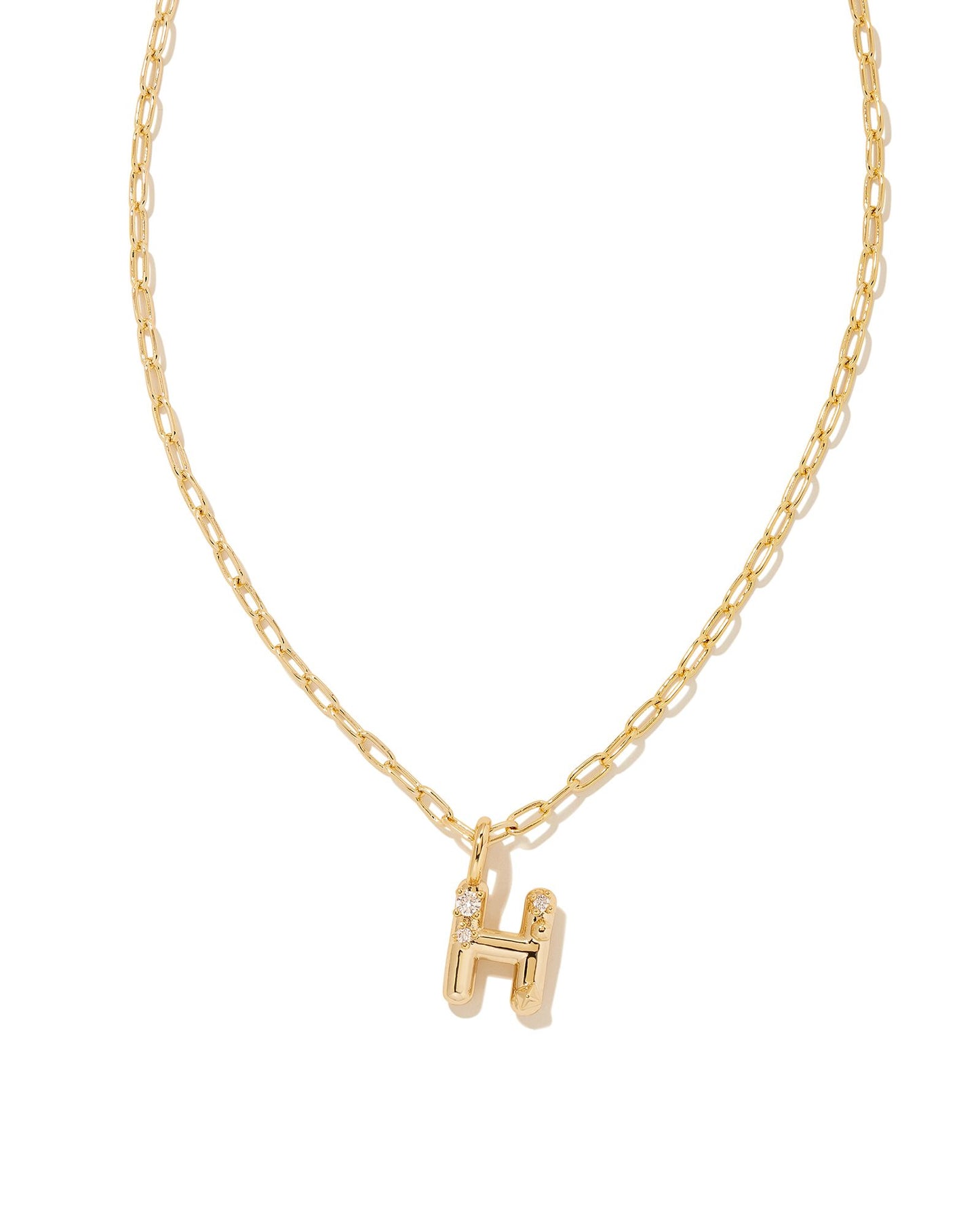 Kendra Scott Crystal Letter H Short Pendant Necklace Gold White-Necklaces-Kendra Scott-N00190GLD-The Twisted Chandelier