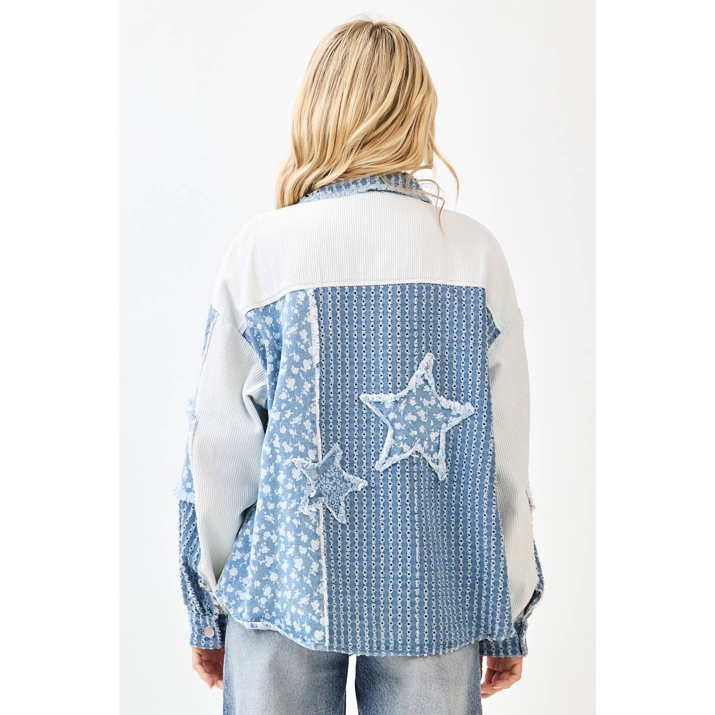 Lizzie Patchwork Mix Media Print Oversized Denim Shacket-mittoshop-The Twisted Chandelier