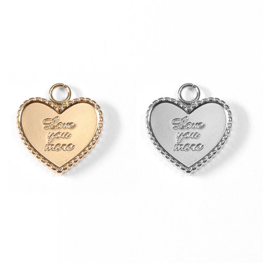 18K Gold PVD Stainless Steel "Love You More" Heart Charm / PDL0055-WJW-The Twisted Chandelier