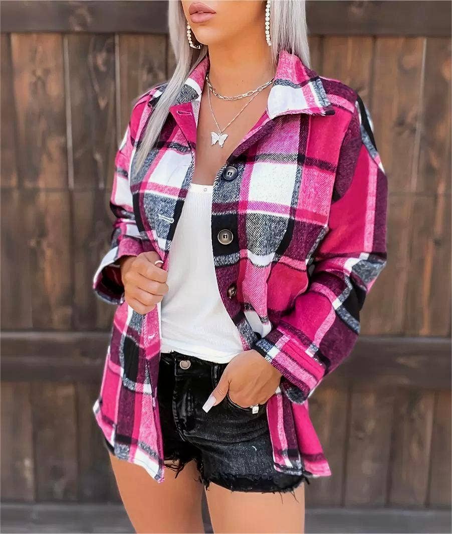 Autumn rose plaid shirt jacket-Rosa Clothing--The Twisted Chandelier