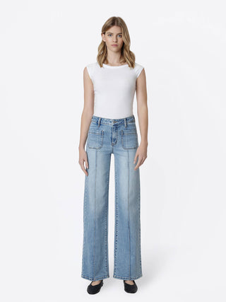 Corrine High Rise Patch Pocket Pintuck Wide Leg Jeans-Pants-Lovervet by VERVET-bottoms,LV2406-The Twisted Chandelier