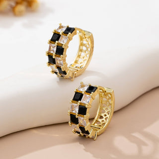 Checker Black & Crystal Baguette Hoop Earrings | 80E61892-JOSSLYN by wall to wall-The Twisted Chandelier