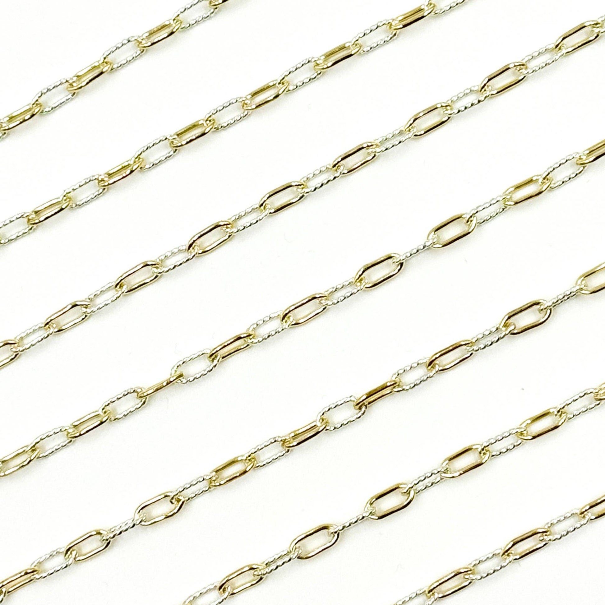 3106PZXETT. 14k Gold Filled Smooth and Silver Textured Paperclip Link Chain-Jewels & Chains-The Twisted Chandelier