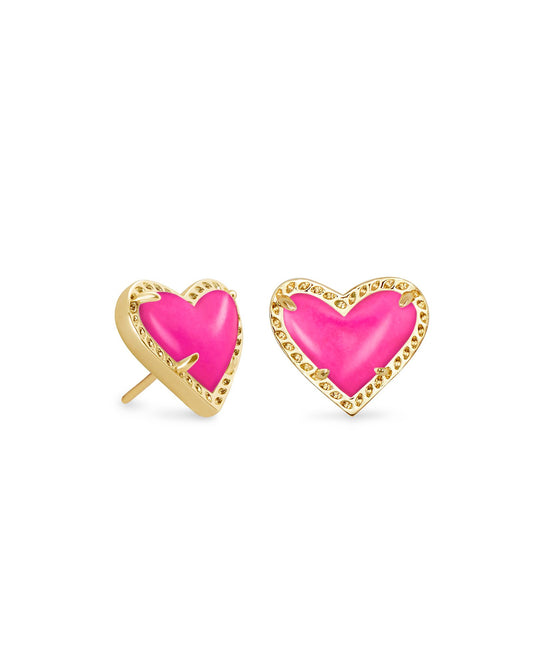 Kendra Scott Ari Heart Stud Earrings Gold Magenta-Earrings-Kendra Scott-E1458GLD-The Twisted Chandelier