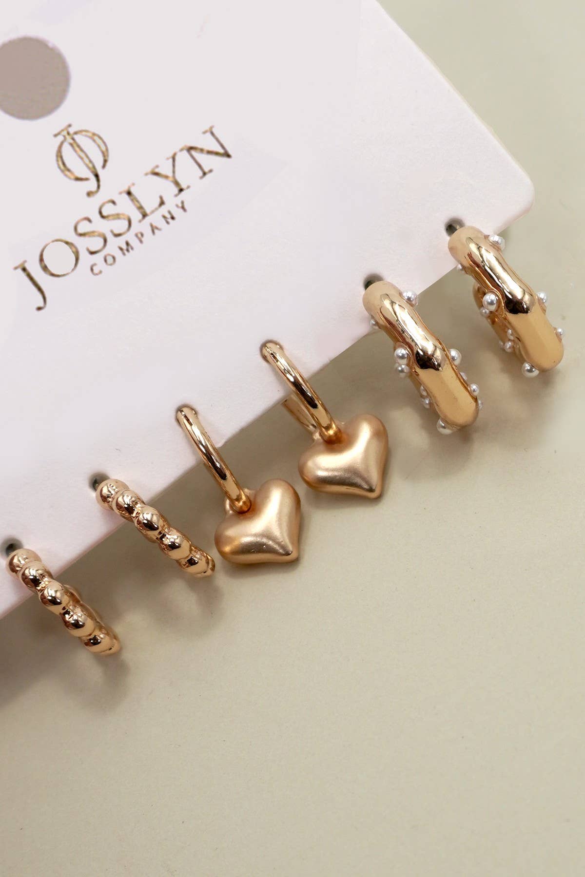 Heart Drop Pearl Studded Hoop Trio Earrings-JOSSLYN by wall to wall-80E6397-The Twisted Chandelier