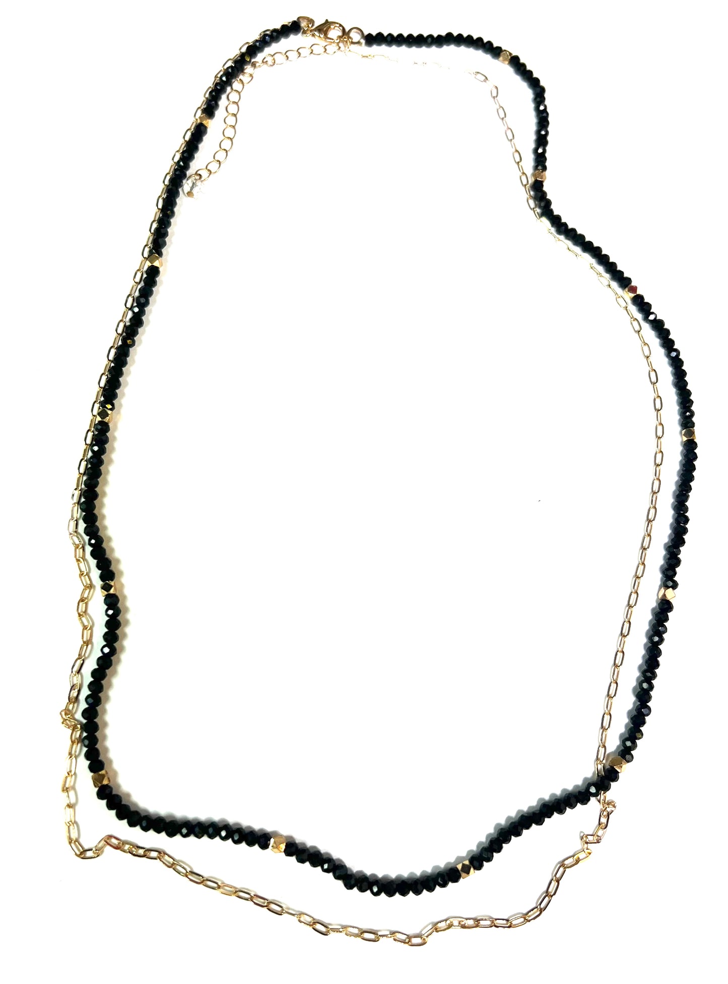 Black Bead & Gold Chain Double Layer Necklace-Necklace-Southern Grace Wholesale--The Twisted Chandelier
