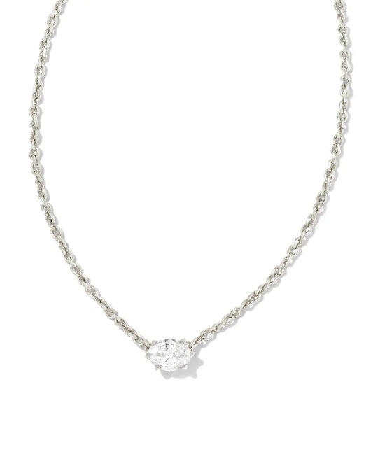 Kendra Scott Cailin Crystal Pendant Necklace Rhodium Metal White CZ-Necklaces-Kendra Scott-N1941RHD-The Twisted Chandelier