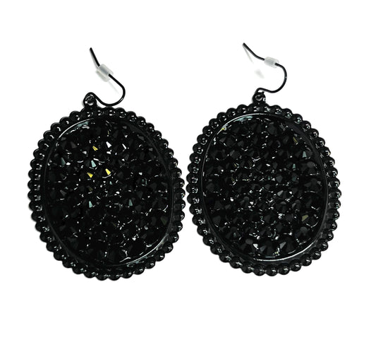 Black Medium Oval Earring With Crystal-Earrings-806 Accessories--The Twisted Chandelier