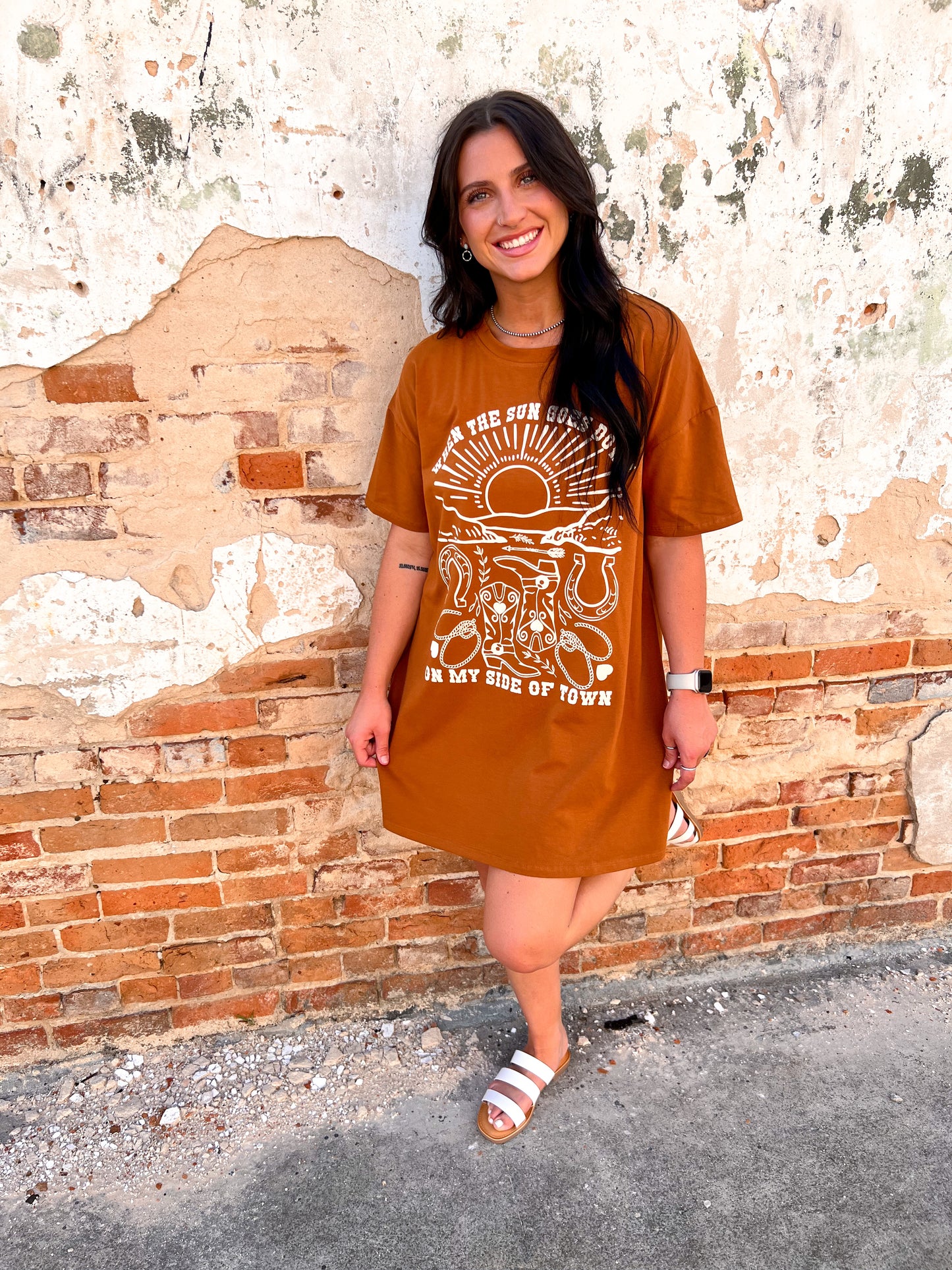 When The Sun Goes Down T-shirt Dress-Dress-Southern Grace Wholesale-6/27/23-The Twisted Chandelier
