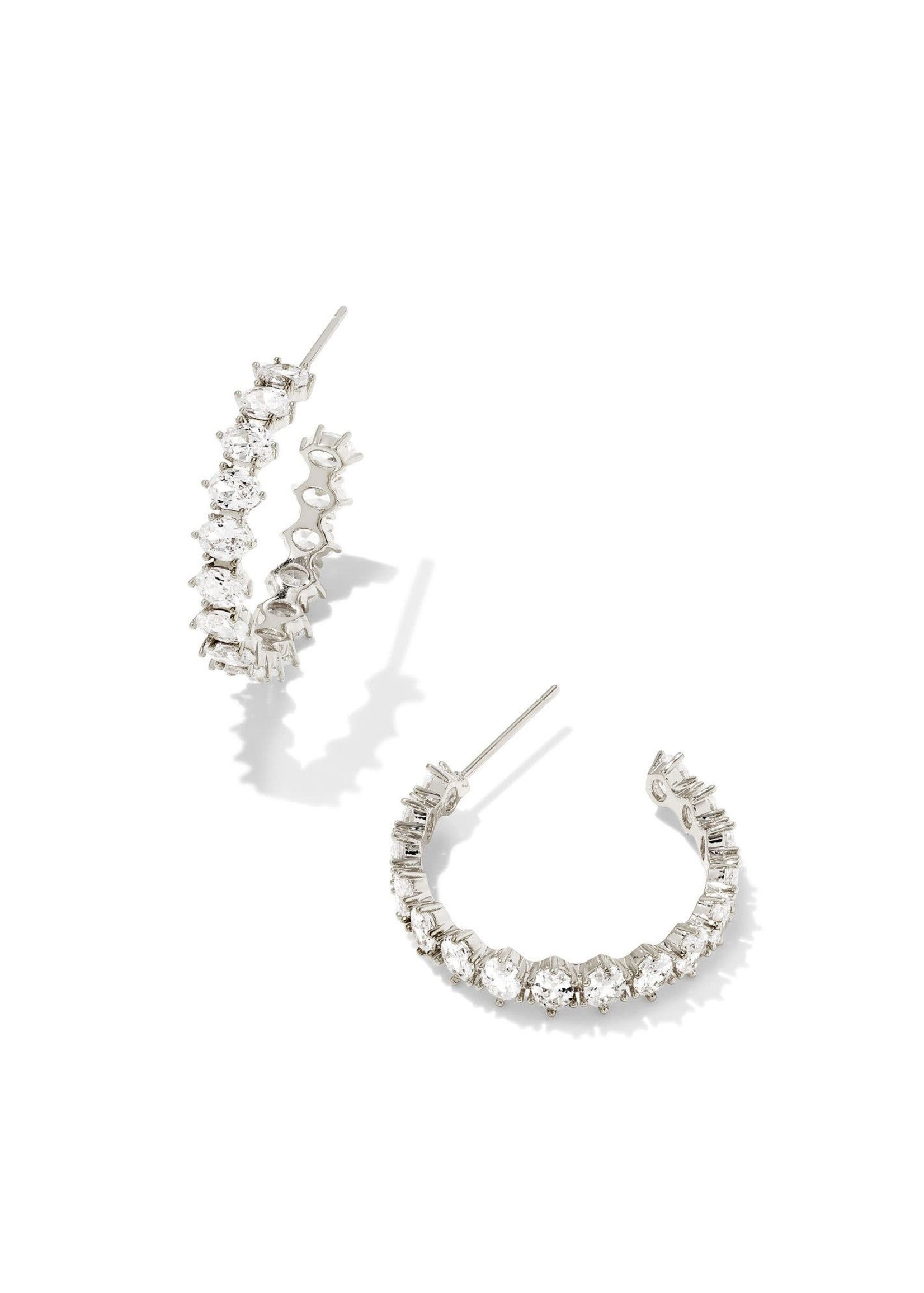 Kendra Scott Cailin Crystal Hoop Earrings Rhodium Metal White CZ-Earrings-Kendra Scott-E2067RHD-The Twisted Chandelier