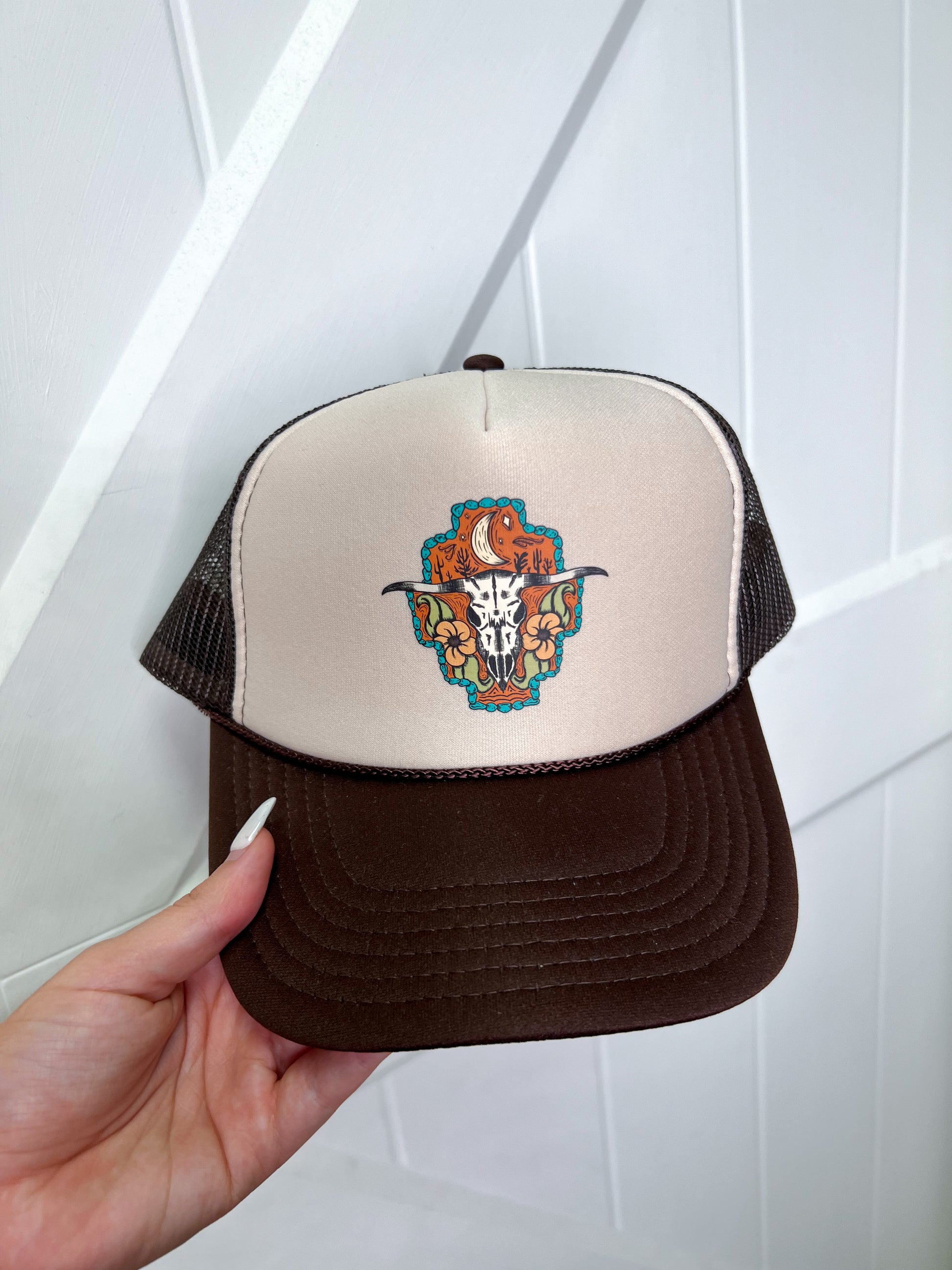 Bull Skull Trucker Hat - Tan-Hat-vibes hat co-7/5-The Twisted Chandelier