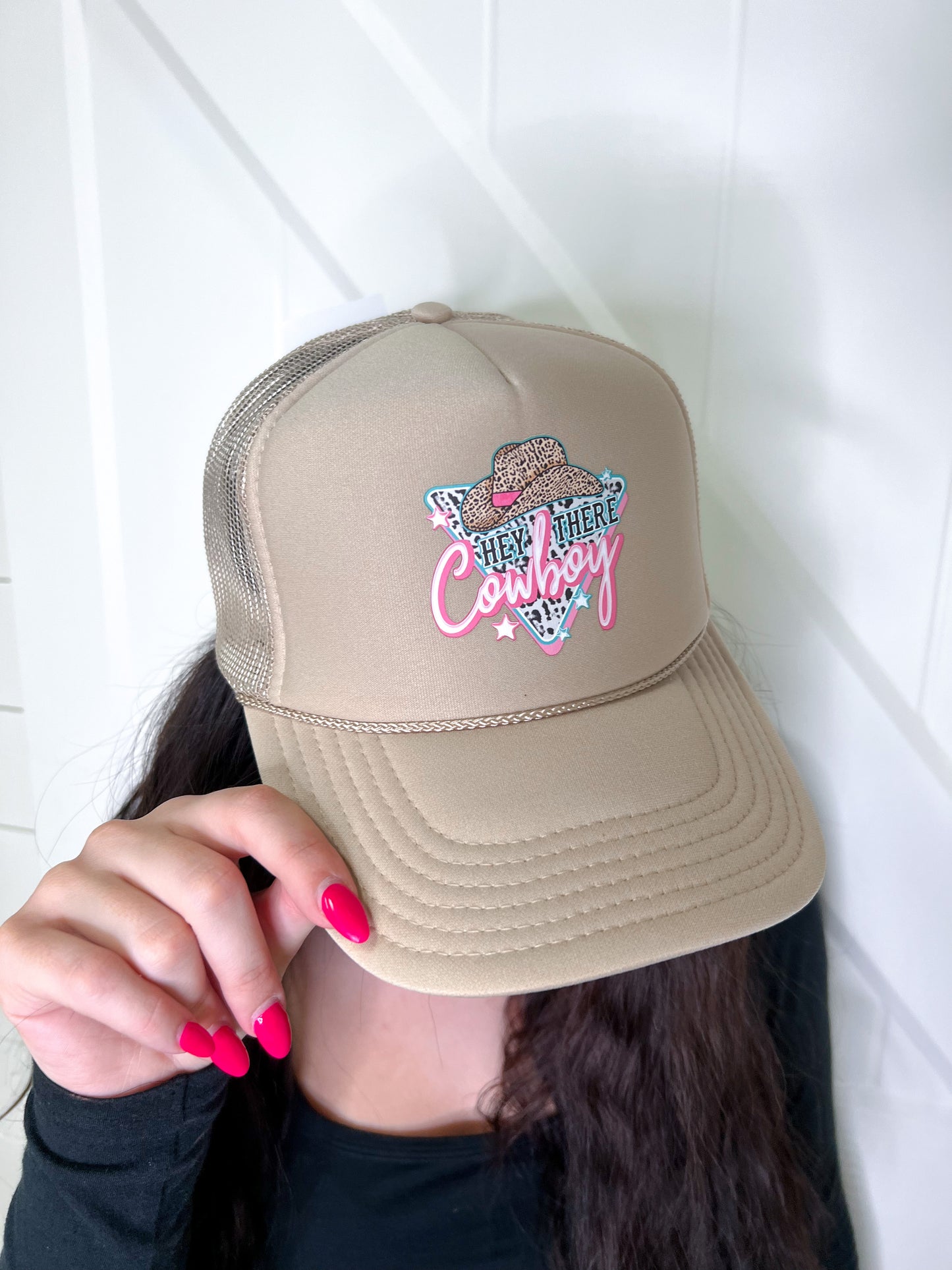Hey There Cowboy Trucker Hat - Tan-Hat-vibes hat co--The Twisted Chandelier