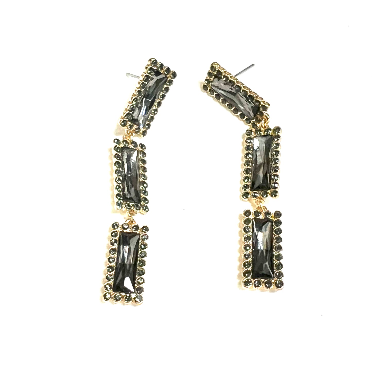 Triple Rectangle Rhinestone Earrings-Earrings-POSH Jewelry Co--The Twisted Chandelier