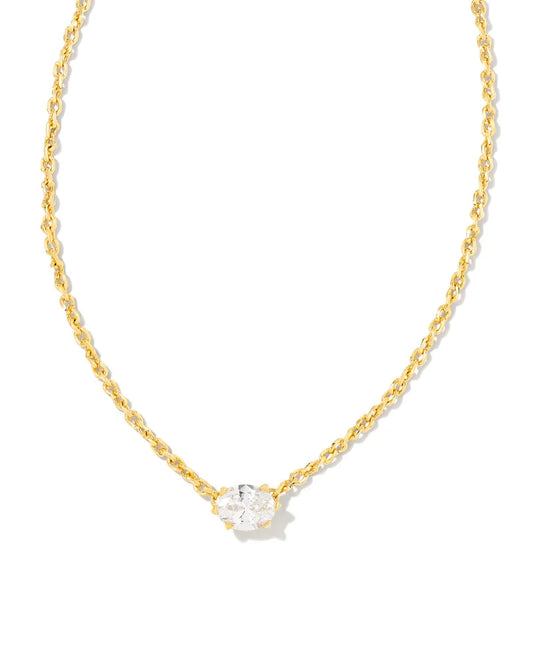 Kendra Scott Cailin Crystal Pendant Necklace Gold Metal White CZ-Necklaces-Kendra Scott-N1941GLD-The Twisted Chandelier