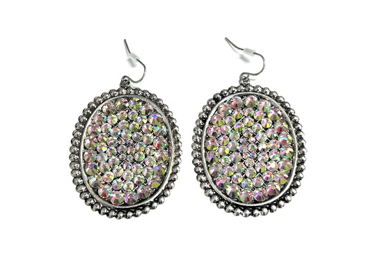 Silver Medium Oval Earring With Silver Crystal-Earrings-806 Accessories-TTCB9985-The Twisted Chandelier