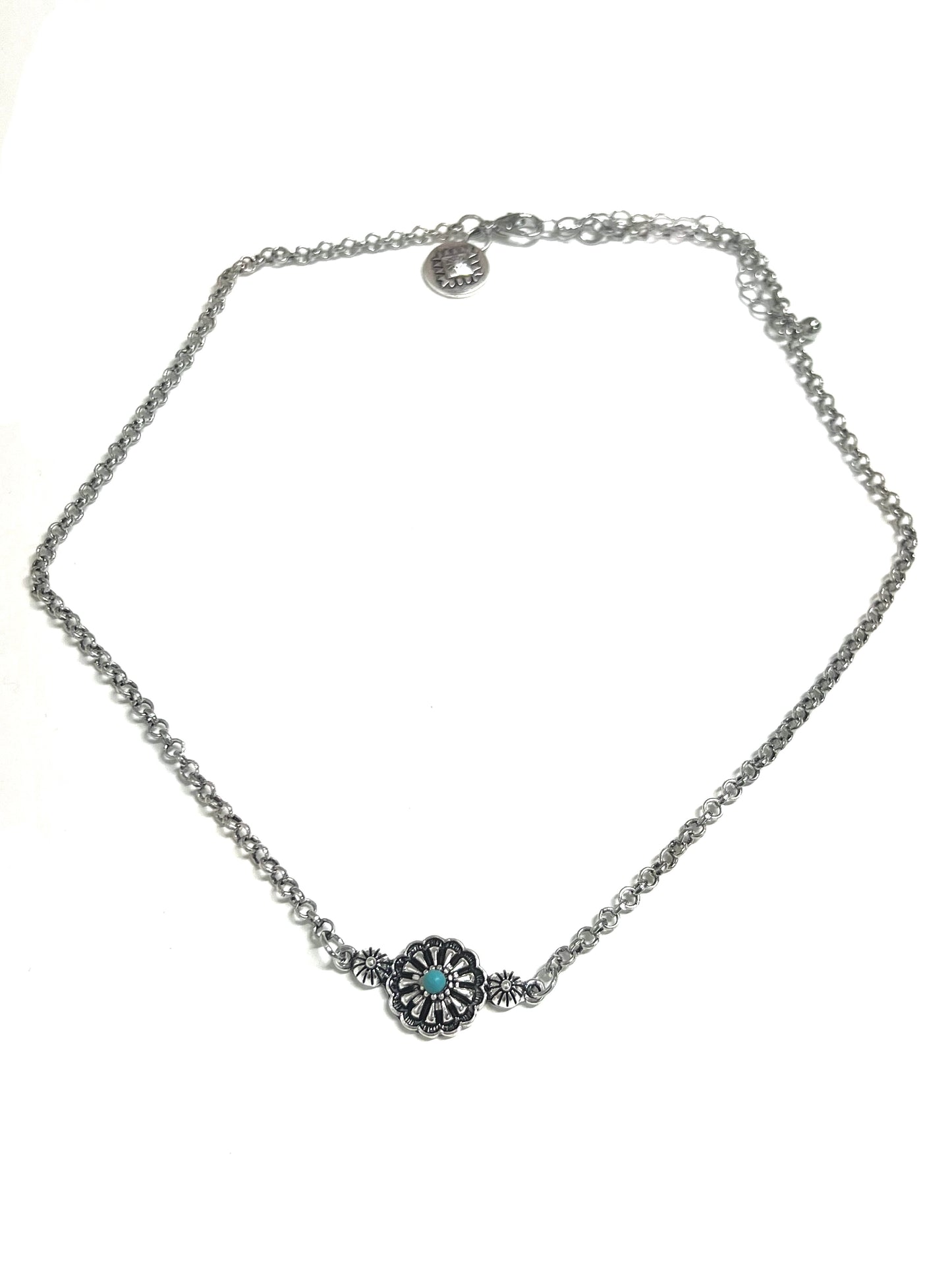 West and Co. 16" Chain Necklace with Flower Concho Pendant-Necklaces-West and Co.--The Twisted Chandelier