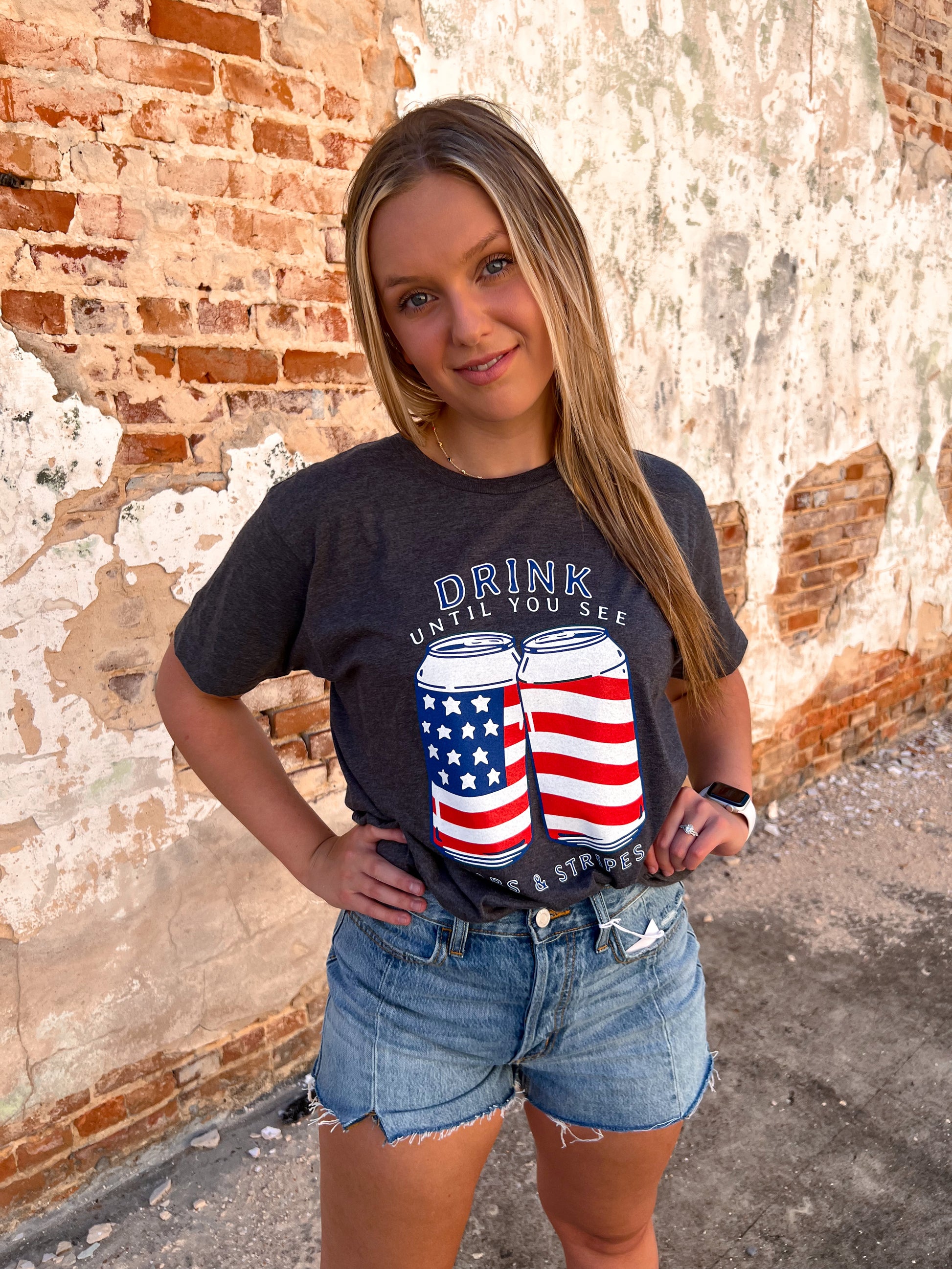 Drink Until You See Stars and Stripes Graphic Tee-Graphic T-Shirt-The Roaming Buffalo-5/2/23-The Twisted Chandelier