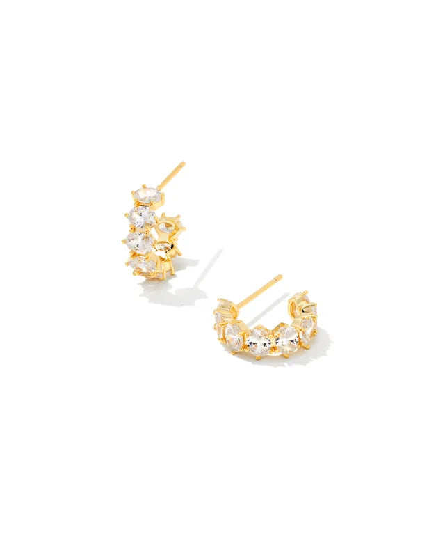 Kendra Scott Cailin Crystal Huggie Earrings Gold Metal White CZ-Earrings-Kendra Scott-E2057GLD-The Twisted Chandelier