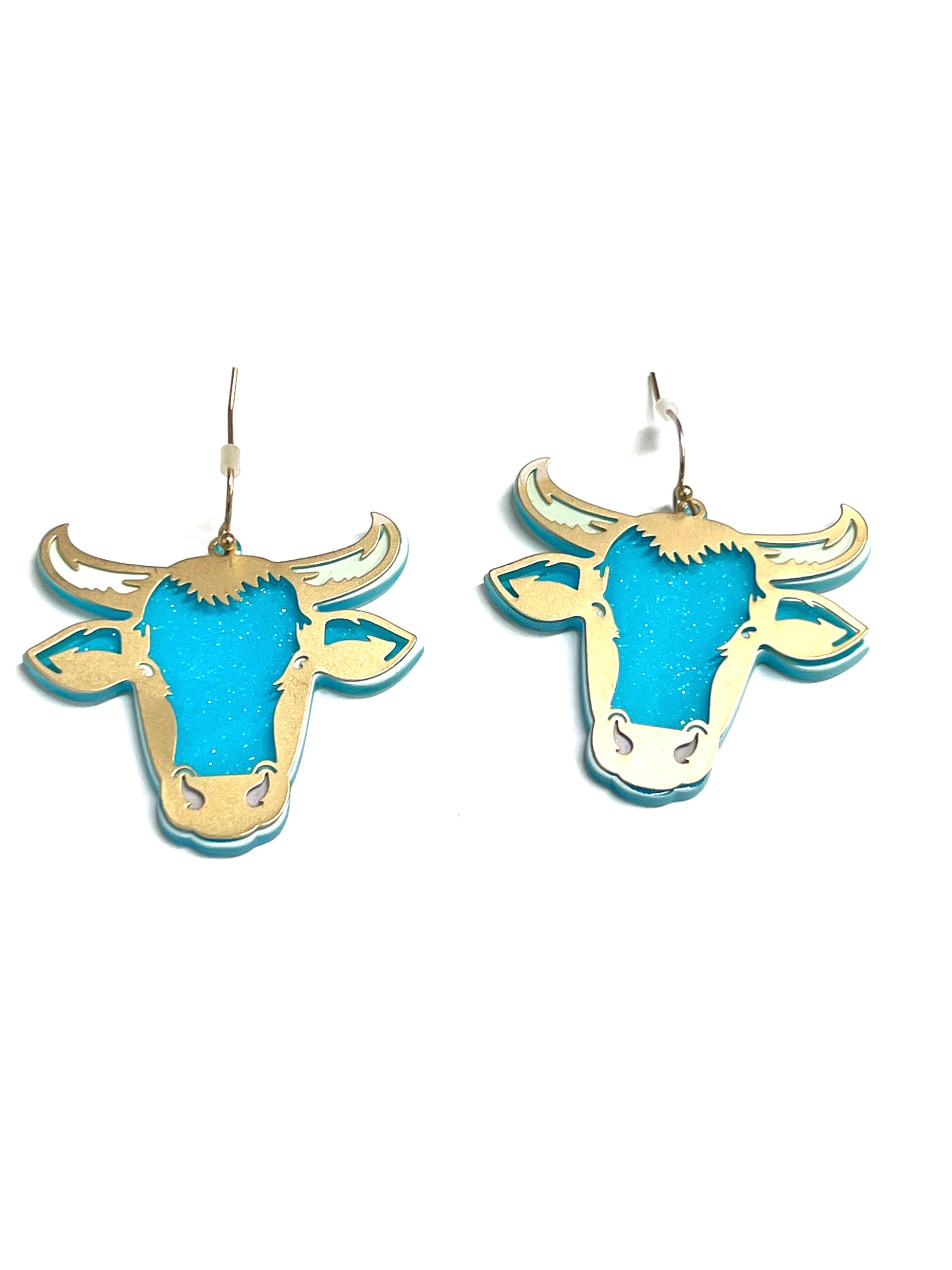 Acrylic Steer Head Earrings Blue-Earrings-806 Accessories--The Twisted Chandelier