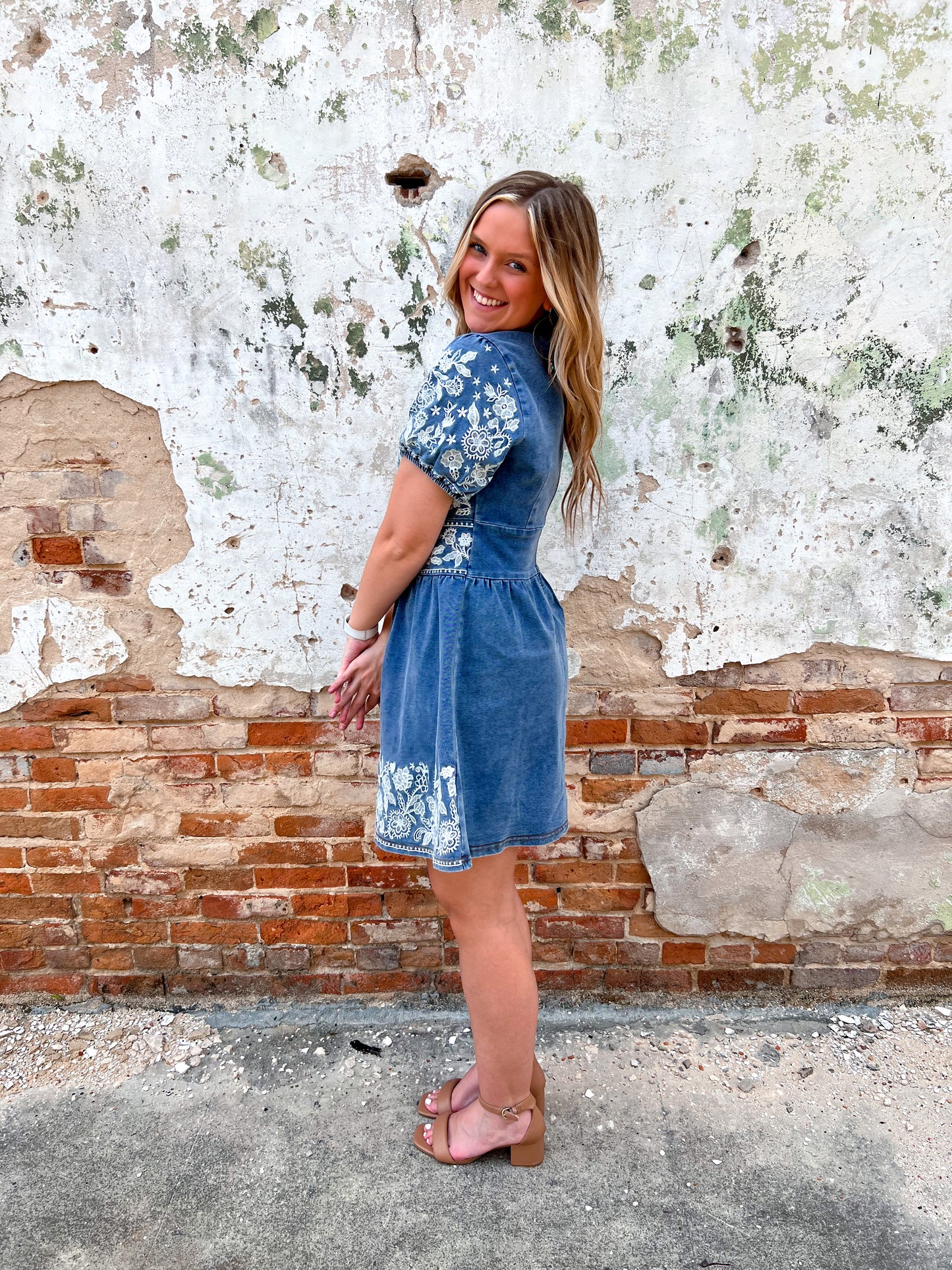 Leah Embroidered Denim Fit & Flare Dress-Denim Dress-Andree-09/06/23, 1st md 6/28, 2nd md, 3rd md, D10451, FAVES, md 7/30-The Twisted Chandelier