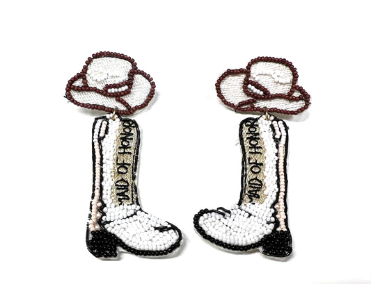Maid of Honor Boots & Cowboy Hat Seed Bead Earrings-Earrings-Kenze Pannee-04/25-The Twisted Chandelier