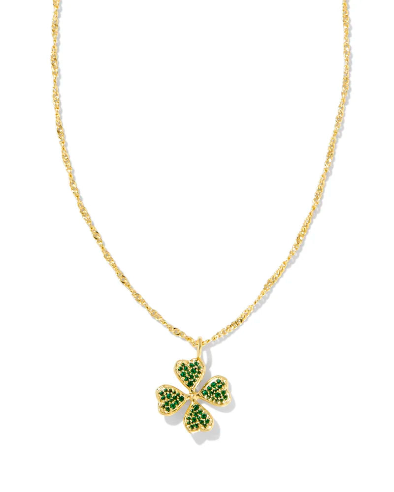 Kendra Scott Clover Crystal Short Pendant Necklace Gold Green Crystal-Necklaces-Kendra Scott-N00444GLD-The Twisted Chandelier