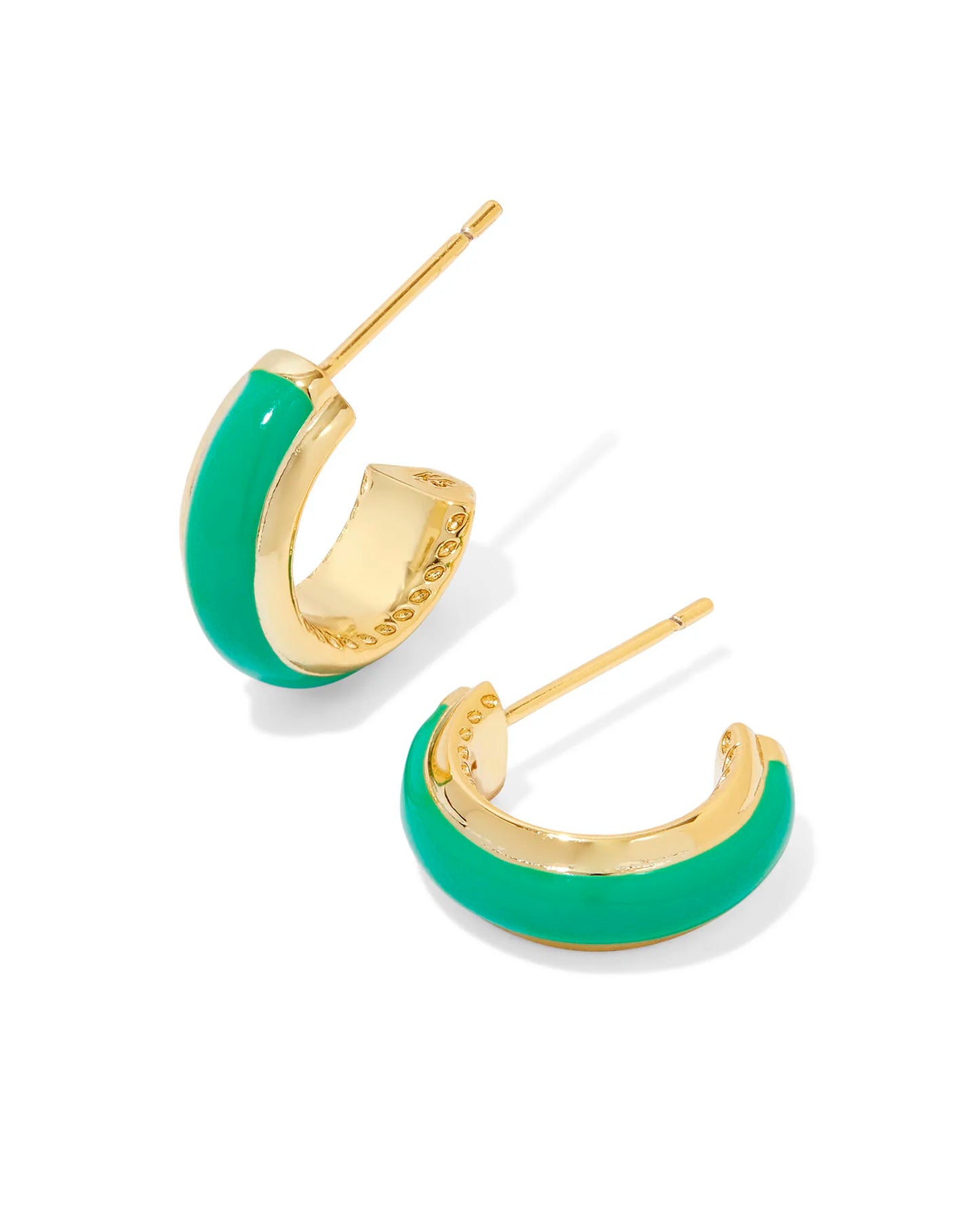 Kendra Scott Ainsley Huggie Earrings Gold Green Enamel-Earrings-Kendra Scott-CR 07/31/24,E00564GLD,FD 07/31/24,gameday-The Twisted Chandelier