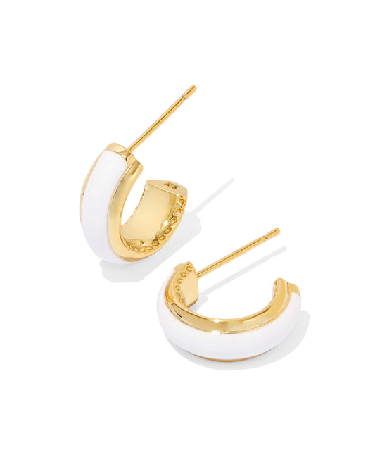 Kendra Scott Ainsley Huggie Earrings Gold White Enamel-Earrings-Kendra Scott-CR 07/31/24, E00564GLD, FD 07/31/24, gameday-The Twisted Chandelier