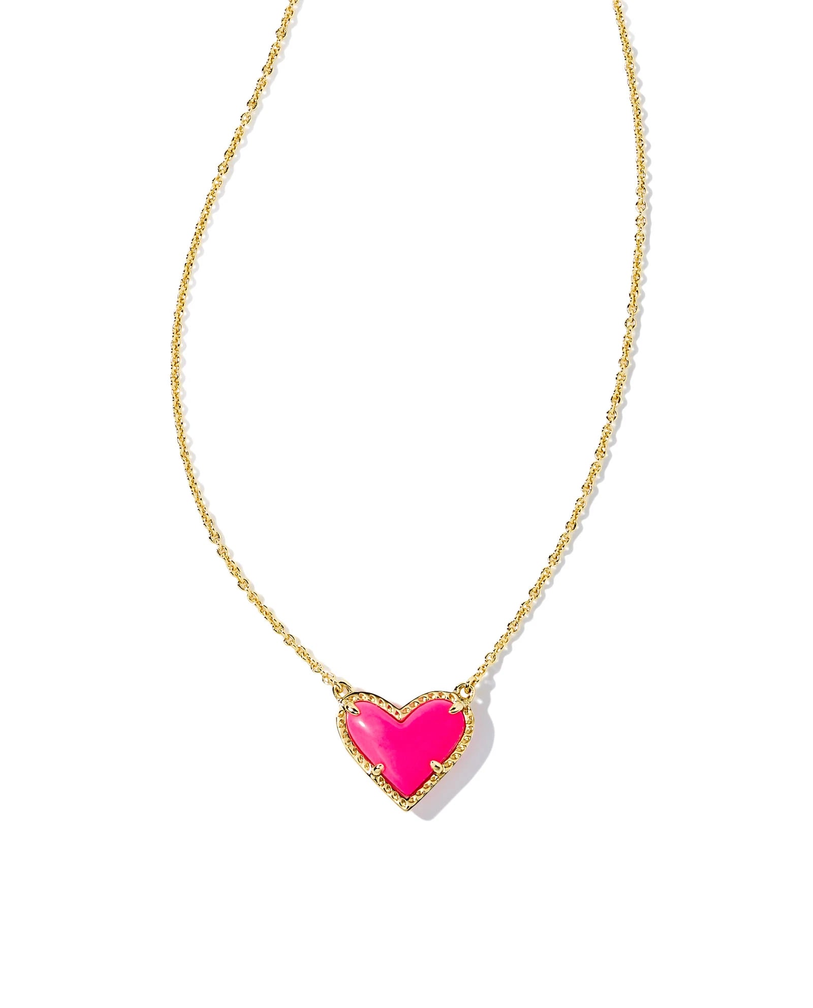 Kendra Scott Ari Heart Pendant Necklace Gold Neon Pink Magnesite-Necklaces-Kendra Scott-N1337GLD-The Twisted Chandelier