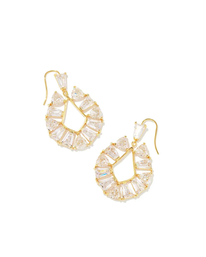 Kendra Scott Blair Jewel Open Frame Earrings Gold White Crystal-Earrings-Kendra Scott-E1978GLD-The Twisted Chandelier