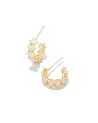 Kendra Scott Cailin Crystal Huggie Earrings Gold White Iridescent Crystal-Earrings-Kendra Scott-The Twisted Chandelier
