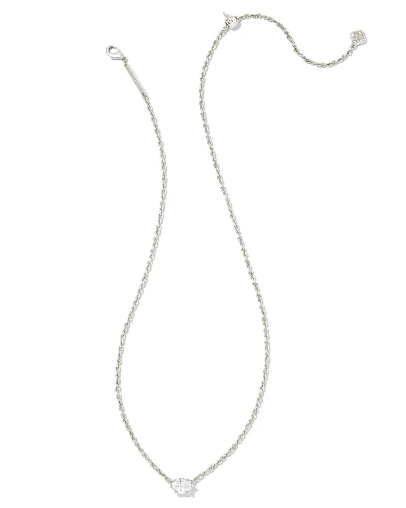 Kendra Scott Cailin Crystal Pendant Necklace Silver Metal White CZ-Necklaces-Kendra Scott-N1941RHD-The Twisted Chandelier