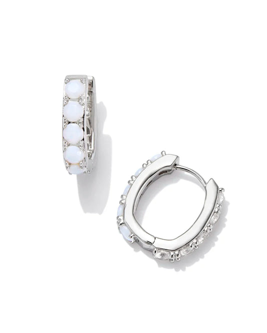 Kendra Scott Chandler Huggie Earrings Silver White Opalite Mix-Earrings-Kendra Scott-E00410RHD-The Twisted Chandelier