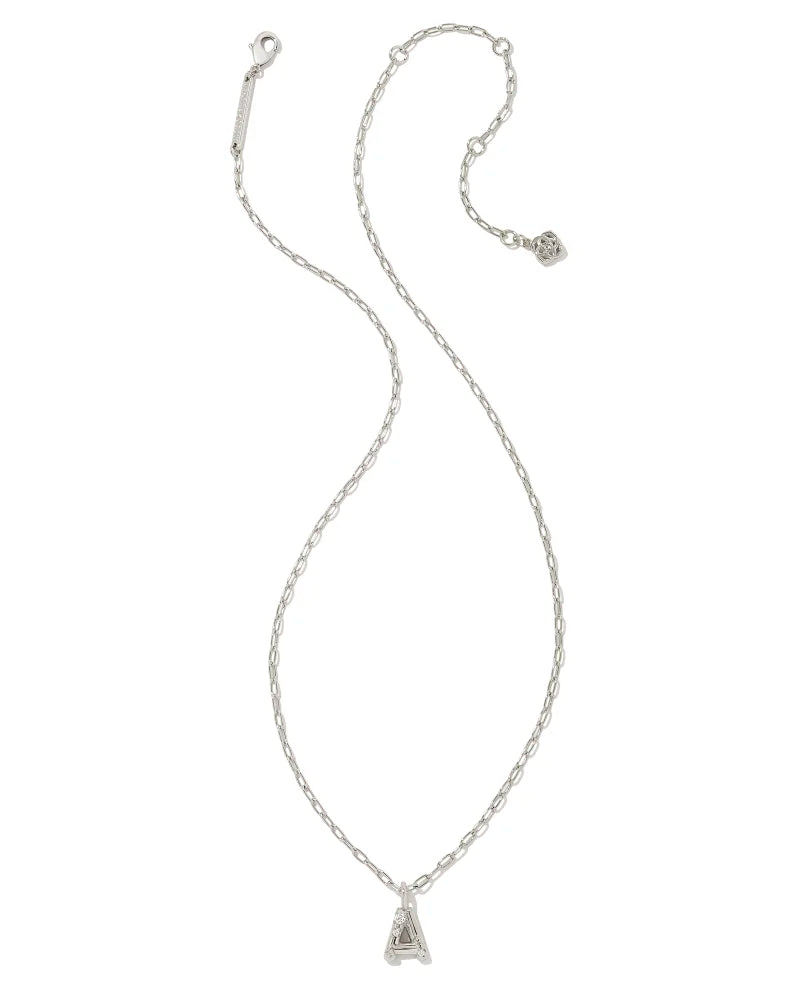 Kendra Scott Crystal Letter A Short Pendant Necklace Silver White CZ-Necklaces-Kendra Scott-N00190RHD-The Twisted Chandelier