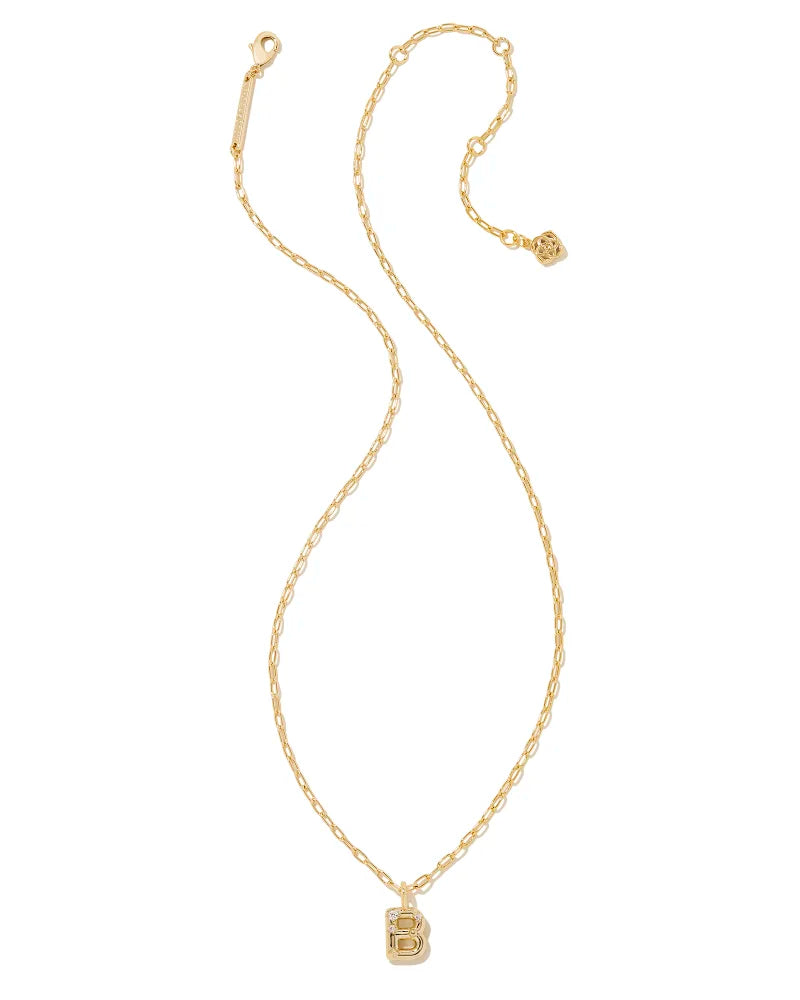 Kendra Scott Crystal Letter B Short Pendant Necklace Gold White CZ-Necklaces-Kendra Scott-N00191GLD-The Twisted Chandelier