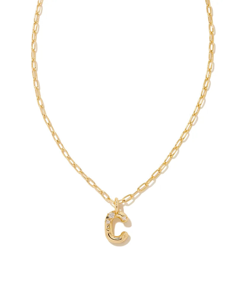 Kendra Scott Crystal Letter C Short Pendant Necklace Gold White CZ-Necklaces-Kendra Scott-N00193GLD-The Twisted Chandelier