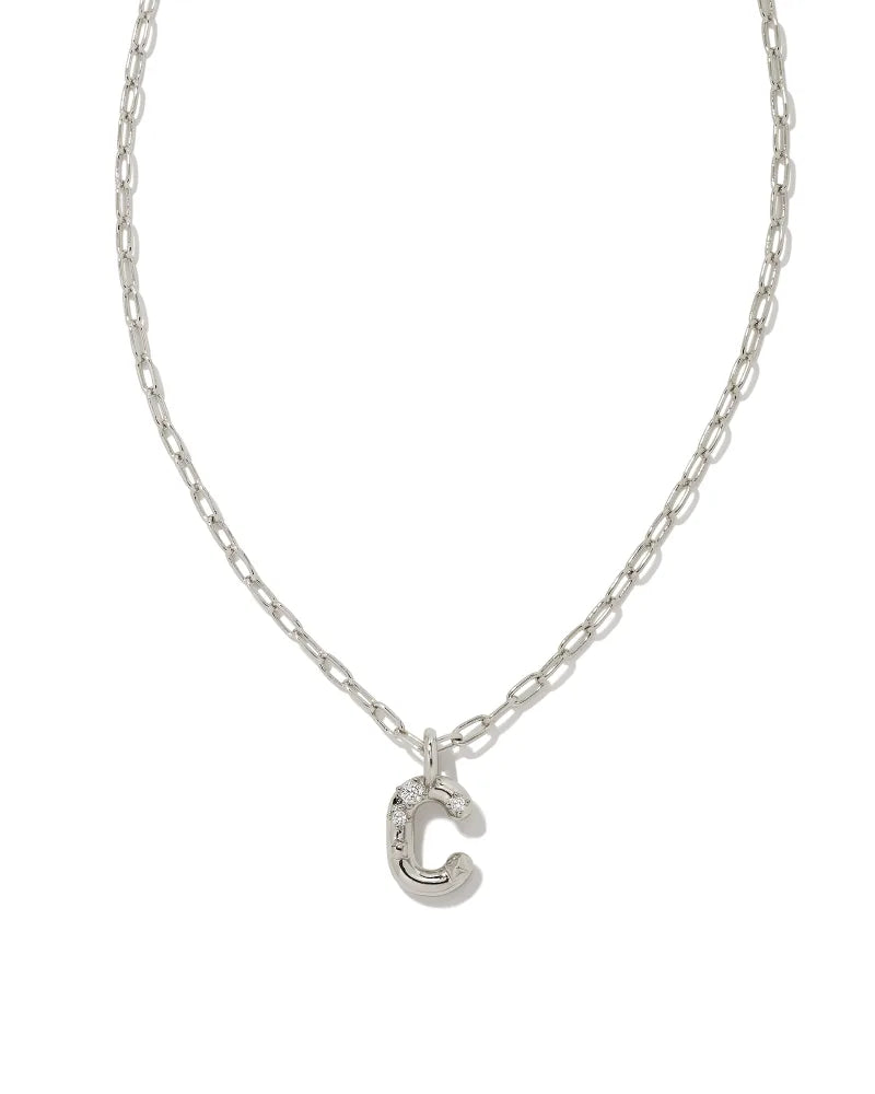 Kendra Scott Crystal Letter C Short Pendant Necklace Silver White CZ-Necklaces-Kendra Scott-N00193RHD-The Twisted Chandelier
