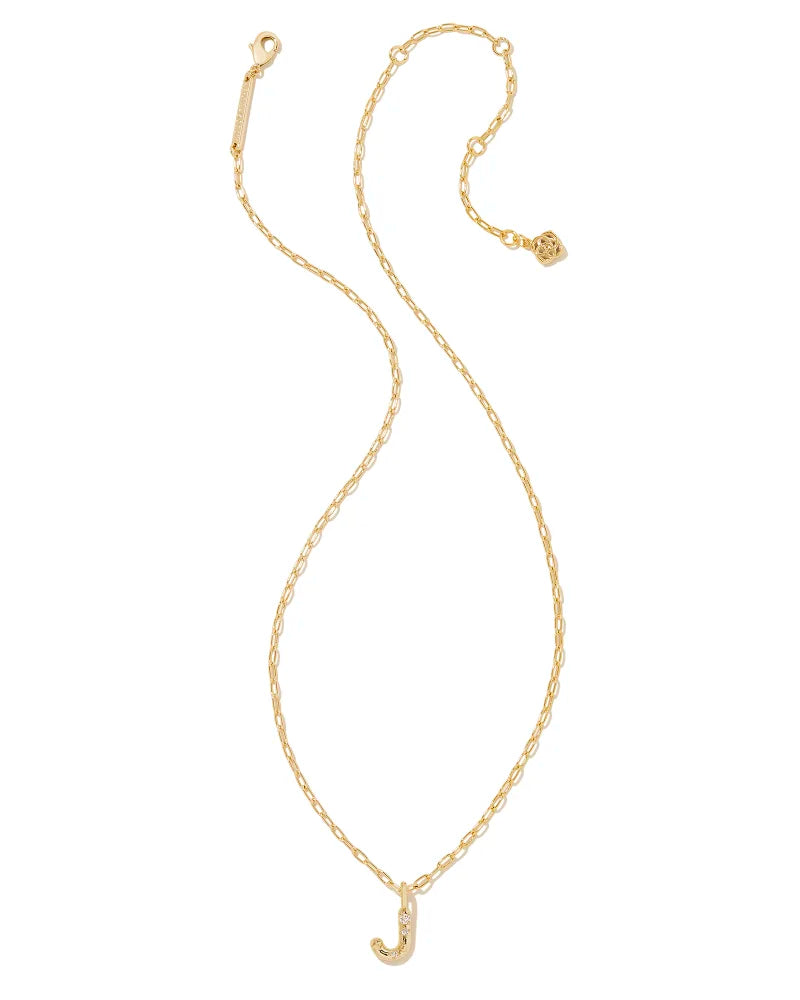 Kendra Scott Crystal Letter J Short Pendant Necklace Gold White CZ-Necklaces-Kendra Scott-N00199GLD-The Twisted Chandelier