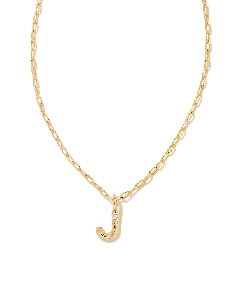 Kendra Scott Crystal Letter J Short Pendant Necklace Gold White CZ-Necklaces-Kendra Scott-N00199GLD-The Twisted Chandelier