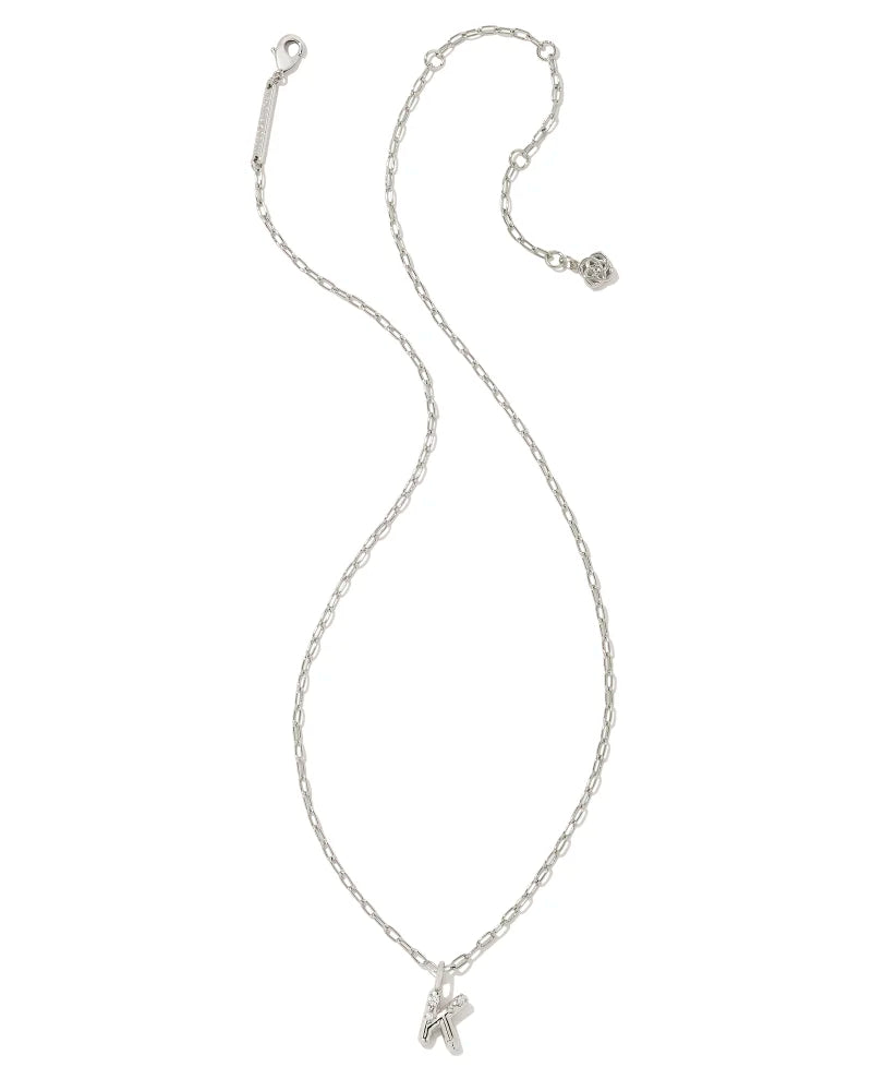 Kendra Scott Crystal Letter K Short Pendant Necklace Silver White CZ-Necklaces-Kendra Scott-N00201RHD-The Twisted Chandelier
