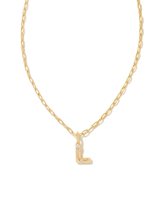 Kendra Scott Crystal Letter L Short Pendant Necklace Gold White CZ-Necklaces-Kendra Scott-N00200GLD-The Twisted Chandelier