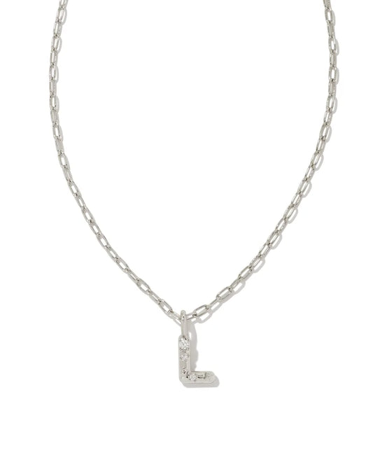 Kendra Scott Crystal Letter L Short Pendant Necklace Silver White CZ-Necklaces-Kendra Scott-N00200RHD-The Twisted Chandelier