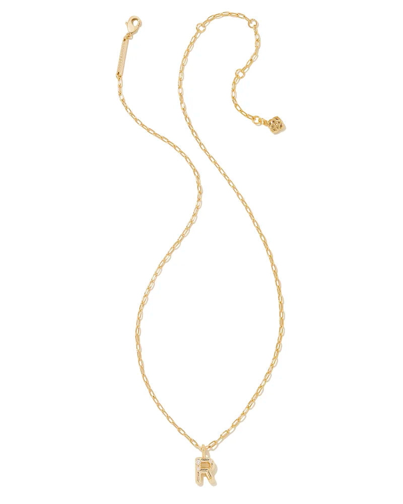 Kendra Scott Crystal Letter R Short Pendant Necklace Gold White CZ-Necklaces-Kendra Scott-N00205GLD-The Twisted Chandelier