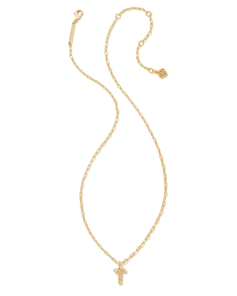 Kendra Scott Crystal Letter T Short Pendant Necklace Gold White CZ-Necklaces-Kendra Scott-N00208GLD-The Twisted Chandelier