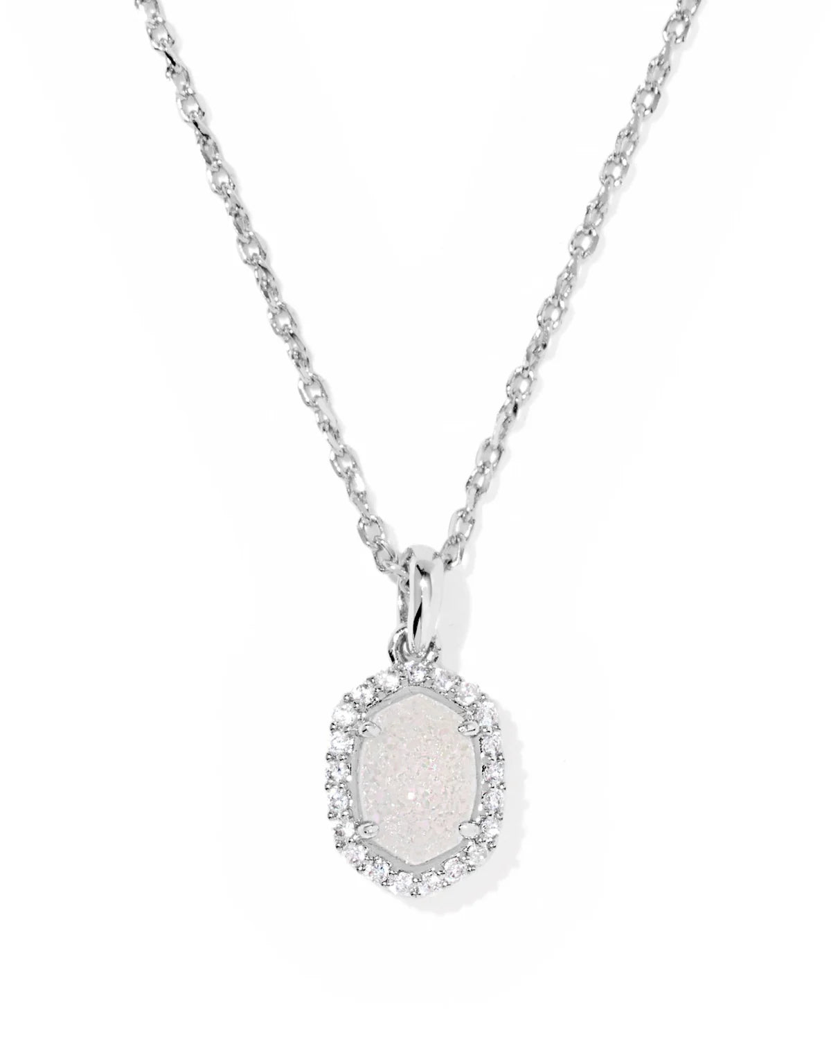 Kendra Scott Daphne Crystal Frame Short Pendant Necklace Silver Iridescent Drusy-Kendra Scott-N01340RHD-The Twisted Chandelier