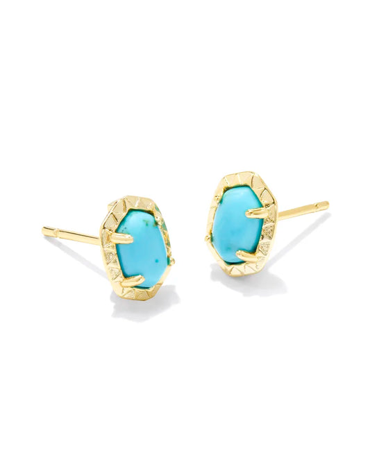 Kendra Scott Daphne Stud Earrings Gold Variegated Turquoise Magnesite-Earrings-Kendra Scott-E00406GLD-The Twisted Chandelier